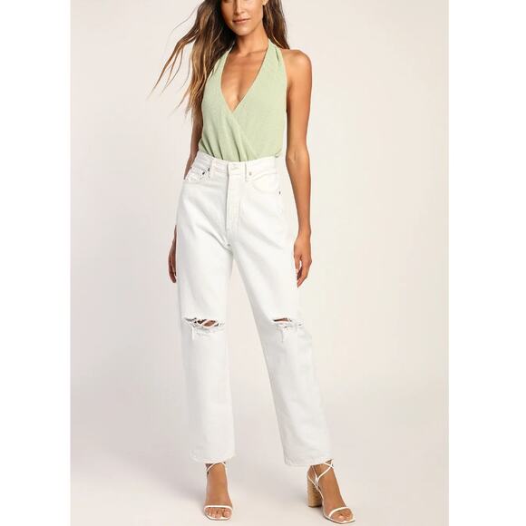 New LULU’S Women's Destinations Light Green Faux-Wrap Halter Bodysuit Size XS - Picture 3 of 11